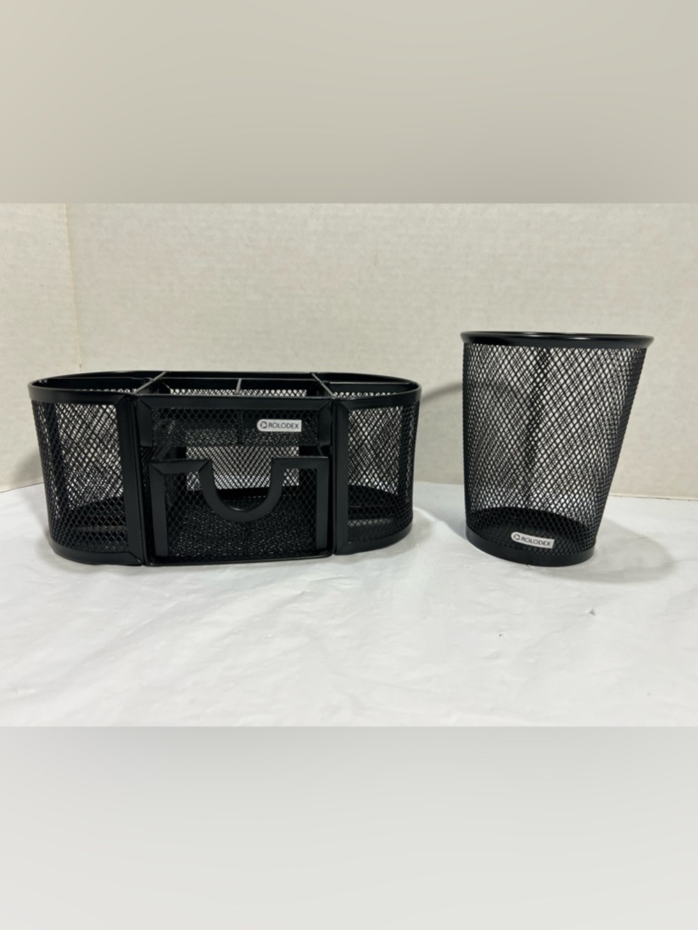 Rolodex Metal Mesh Oval 8 Compartments Desk Organizer with Drawer Black 2 Pcs